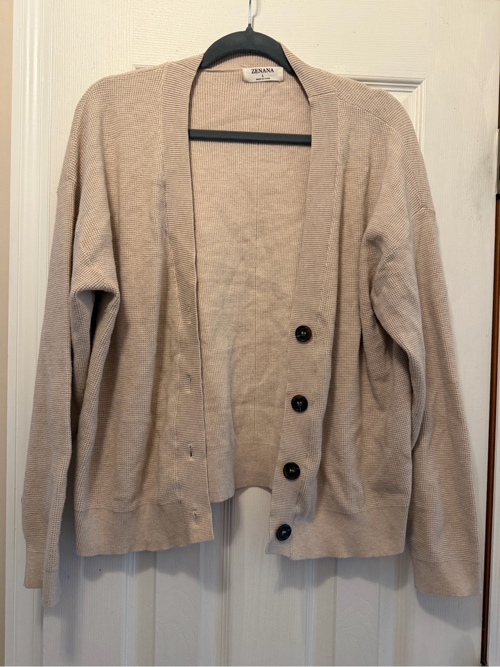 Zenana Outfitters Light Beige Button-Up Knit Cardigan